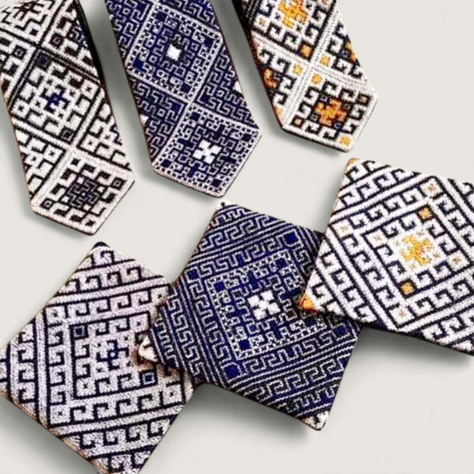 Balochi Embroidered Tie and Pocket Square Set - Image 2