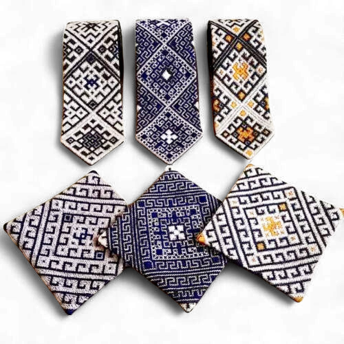 Balochi Embroidered Tie and Pocket Square Set persian crafts