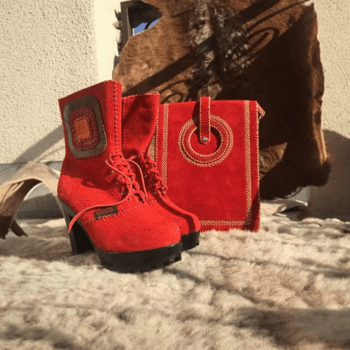 handmade leather bag and shoes, decorated with Balochi needlework embroidery - Image 2