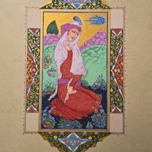 Miniature painting Lady in promenade persian crafts