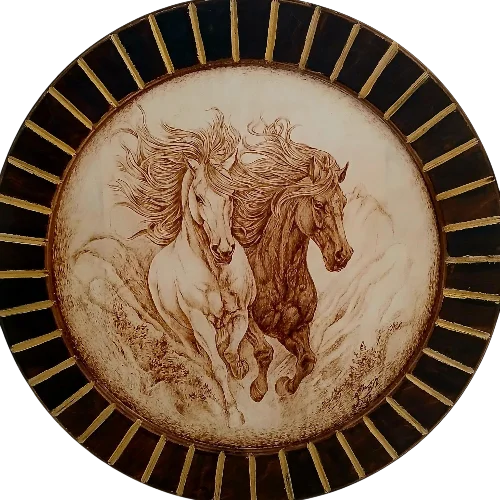 pyrography Running Horses persian crafts