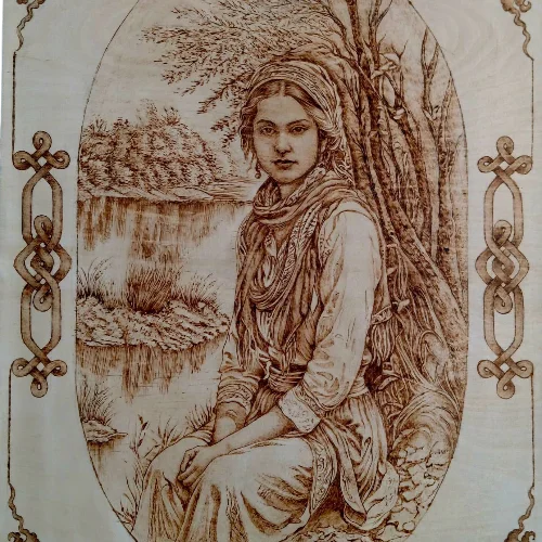 pyrography wall panel "Whisper of the River" persian crafts