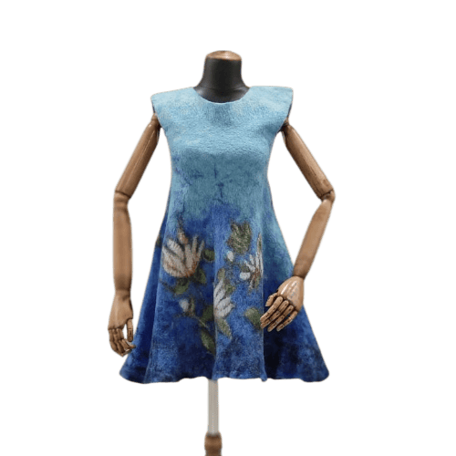 Floral Blue Merino Wool Dress